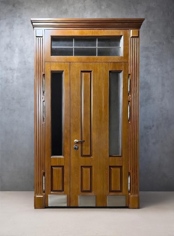 Полуторная парадная дверь со стеклами