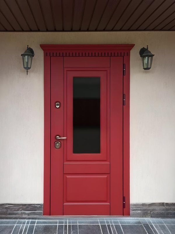 Дверь со стеклом и карнизом