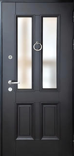 Входная утепленная термодверь МДФ RAL с двумя стеклами и кнокером «кольцо» Входная утепленная термодверь МДФ RAL с двумя стеклами и кнокером «кольцо»