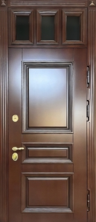 Металлическая дверь с терморазрывом и стеклом во фрамуге (отделка МДФ шпон с багетом) Металлическая дверь с терморазрывом и стеклом во фрамуге (отделка МДФ шпон с багетом)