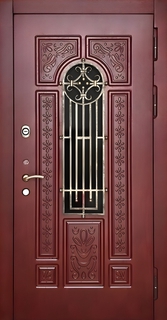 Входная уличная термодверь с панелями МДФ RAL, с решеткой и стеклом