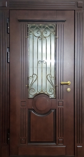 Входная термодверь МДФ шпон с остеклением и решеткой Входная термодверь МДФ шпон с остеклением и решеткой